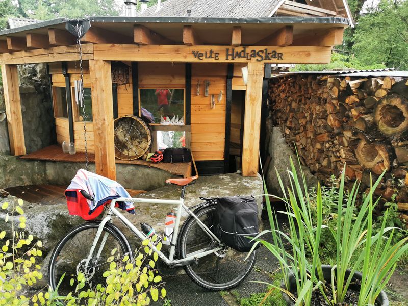 Bike in front of sauna