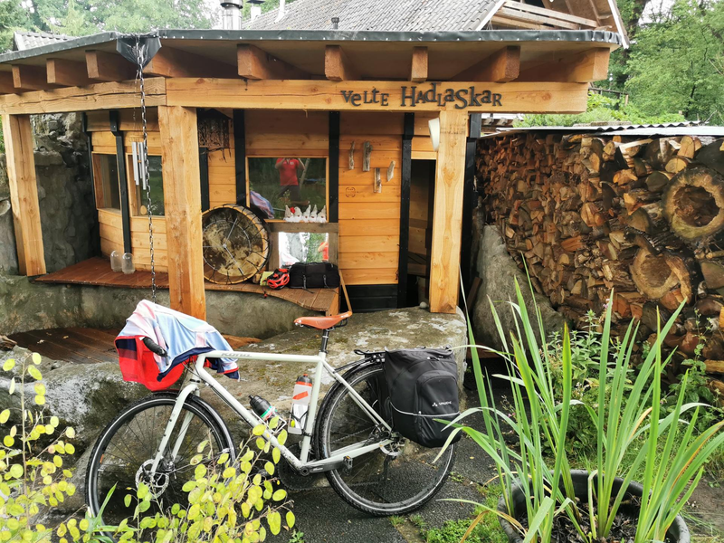 Bike in front of sauna